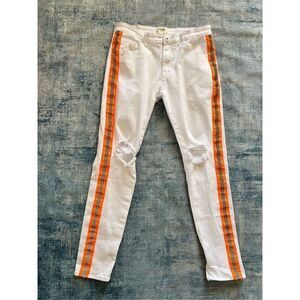 KDNK Distressed White Orange Reflective Stripe Skinny Jeans Men's 34